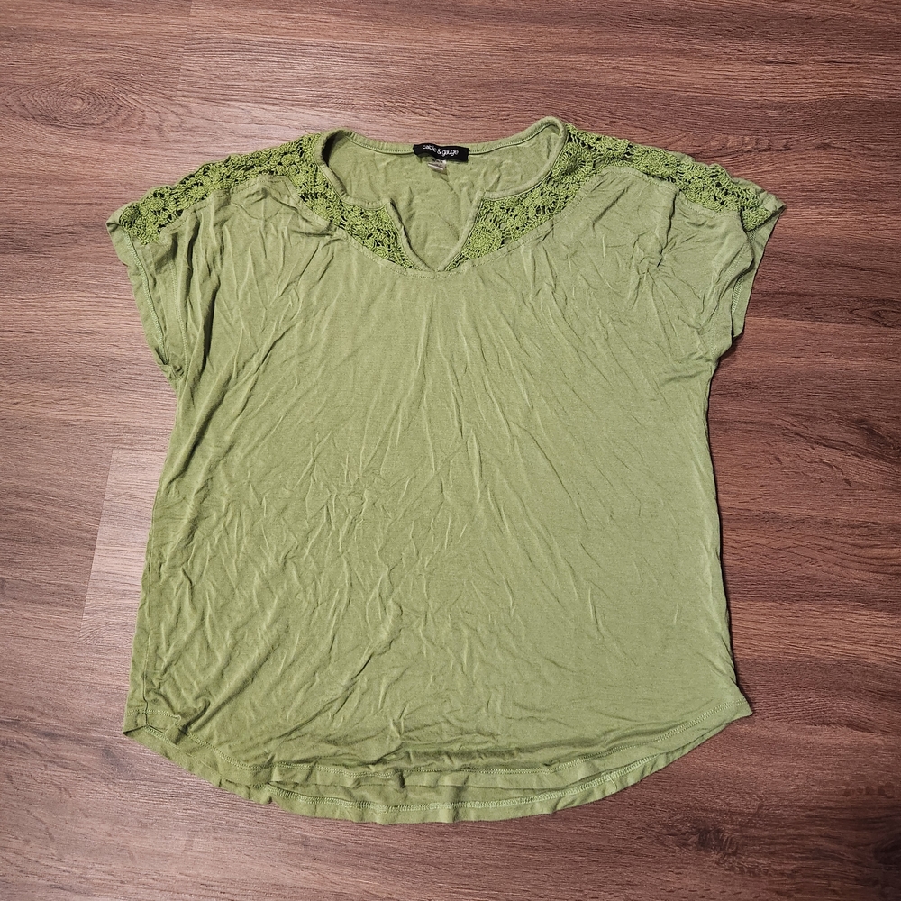 Olive Green Lace Shoulder Women's Top